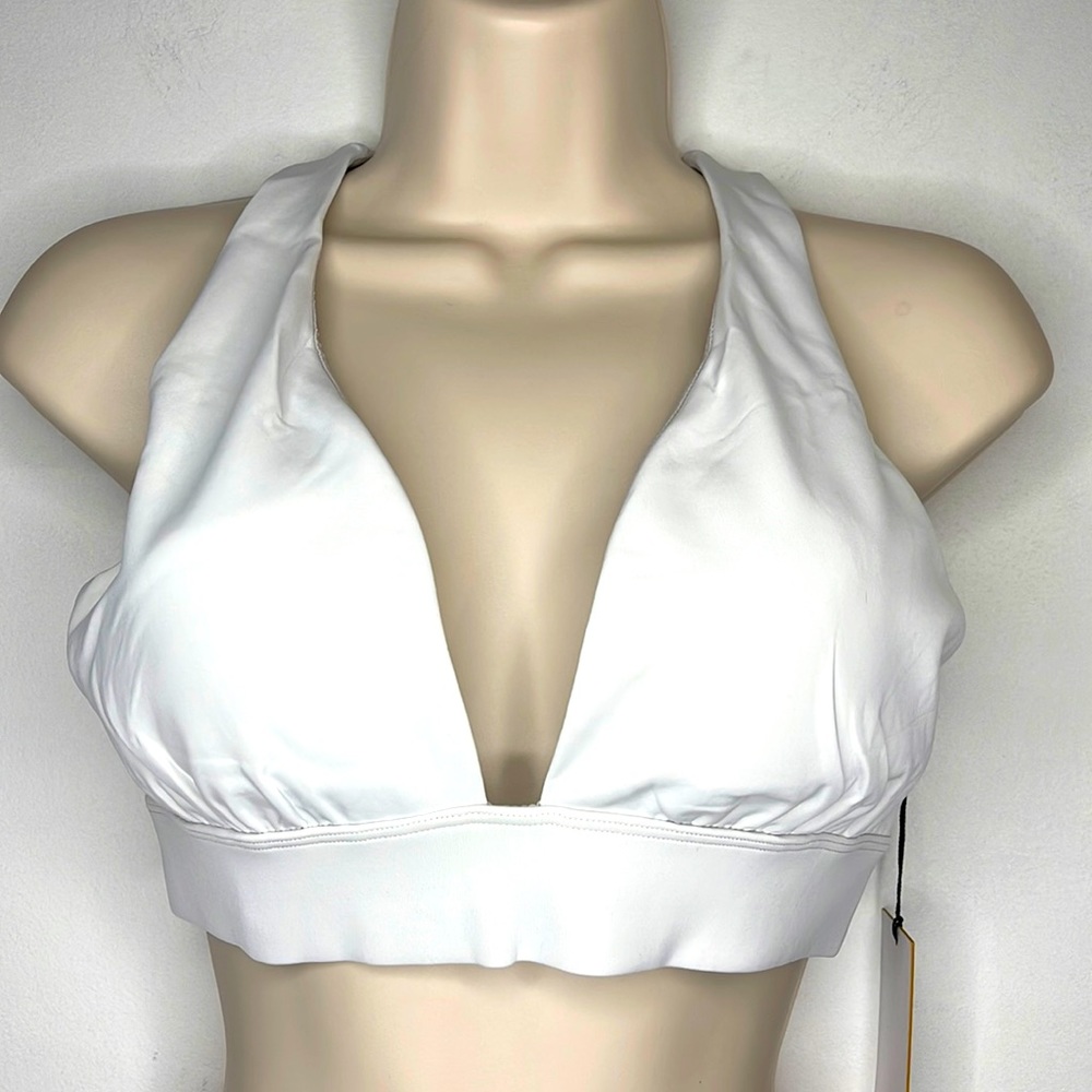 Revolve Lovewave White Claire Triangle Racerback Athletic Workout Sports Bra